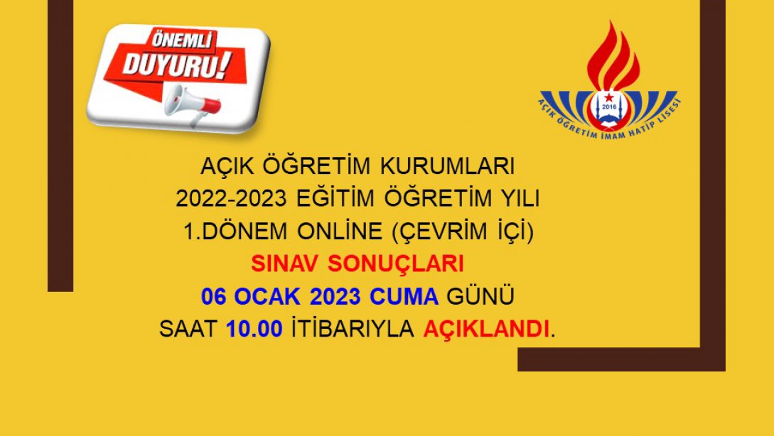 SINAV SONUÇLARI AÇIKLANDI
