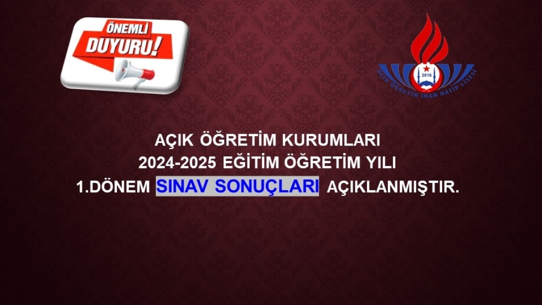 SINAV SONUÇLARI AÇIKLANDI